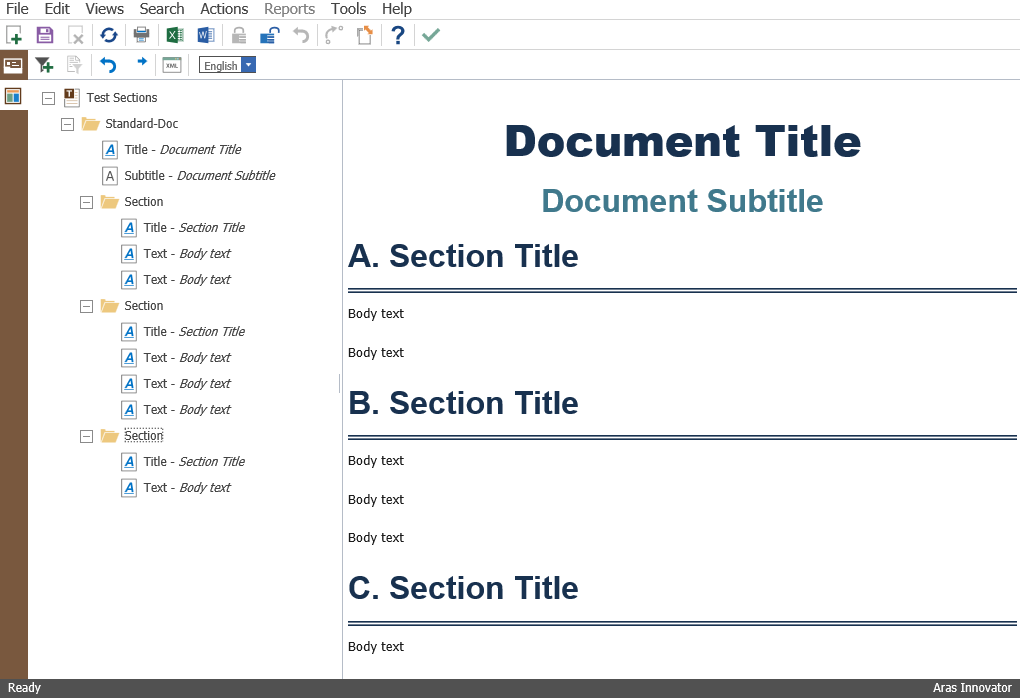 Auto-numbered section titles in an Aras Technical Document