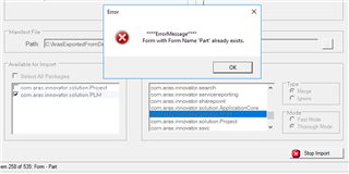 Importing Error Form With Form Name Part Already Exists Development Aras Open Plm Community Aras Open Plm Community
