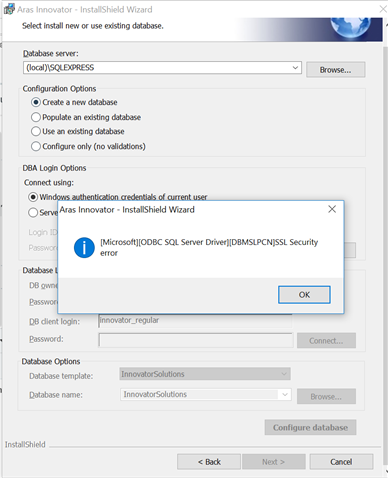 Error Microsoft Odbc Sql Server Driver Ssl Security Error Getting Started Aras Open Plm Community Aras Open Plm Community