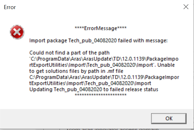 Getting Error message when I try to import "imports.mf" file created in ...