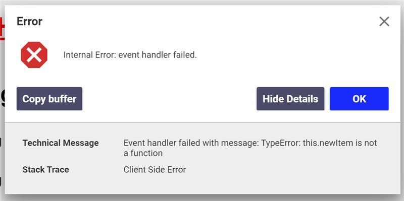 TypeError: this.newItem is not a function - Client Side Error | Aras
