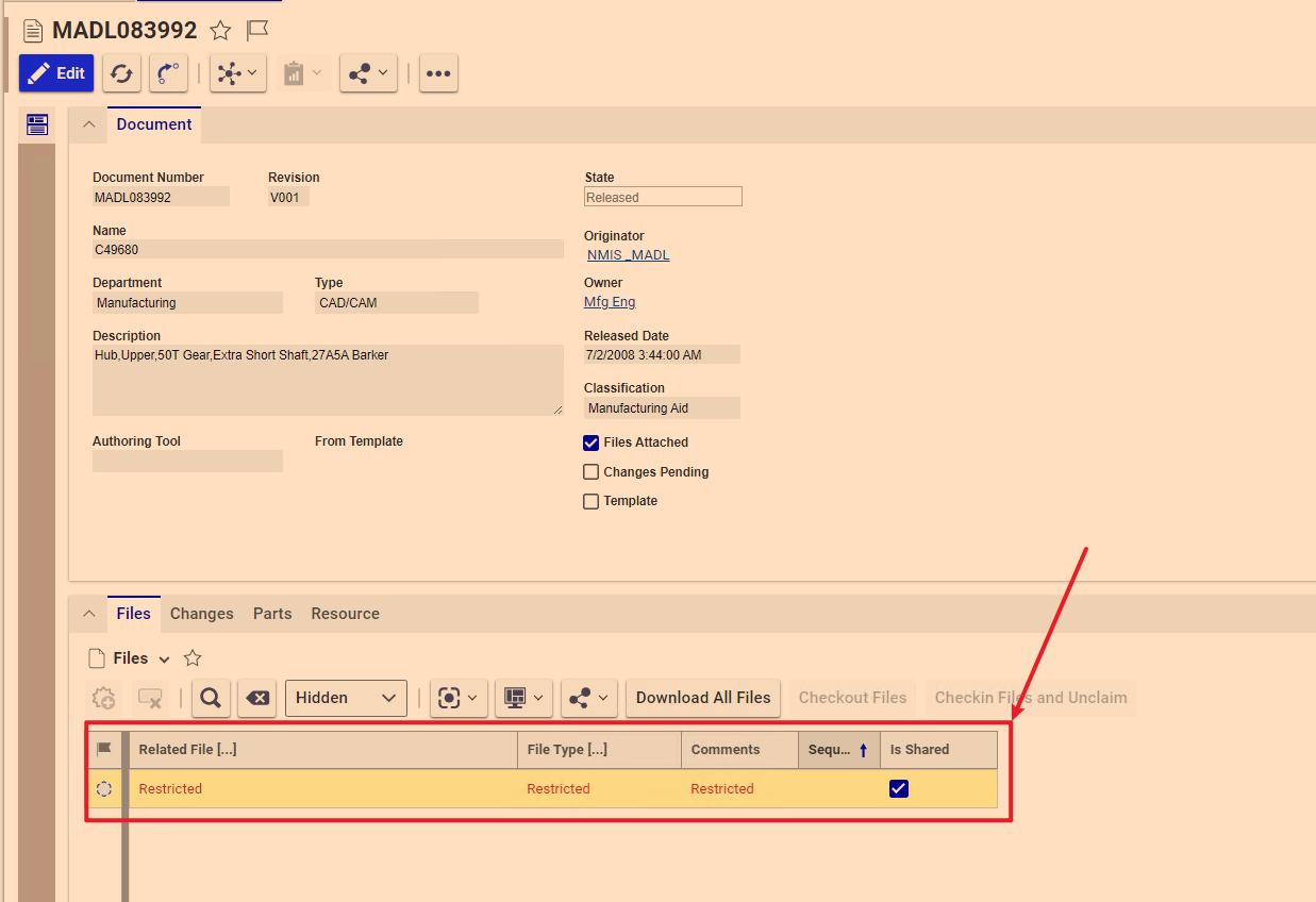 Toggle visibility of Restricted files under Documents | Aras