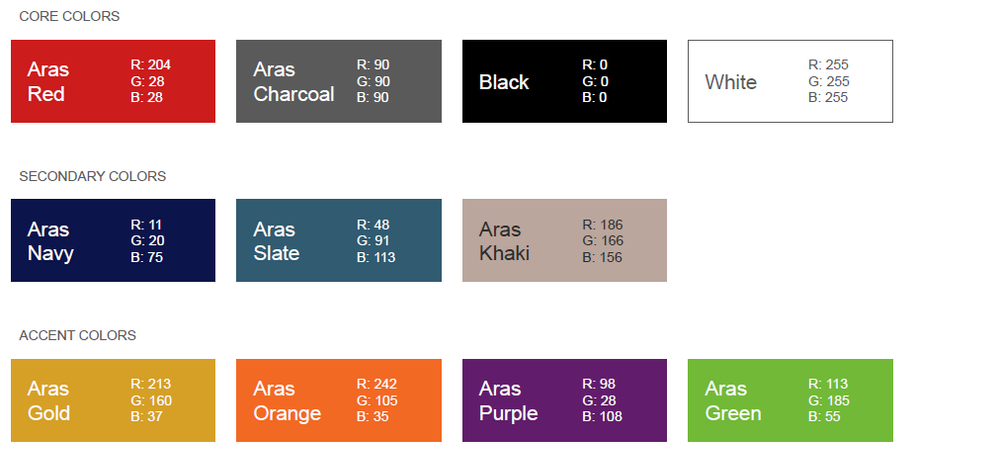Official Aras color palette used for Innovator | Aras