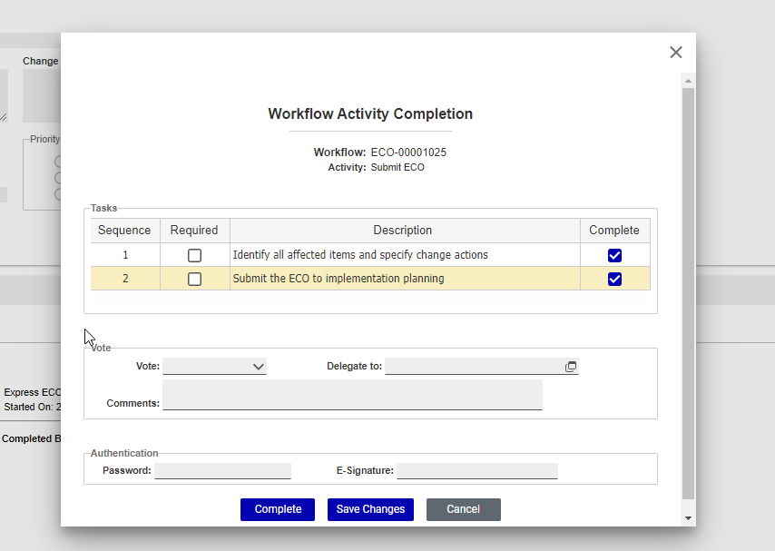 Audit the tasks on a completed change order sign-off stage? | Aras